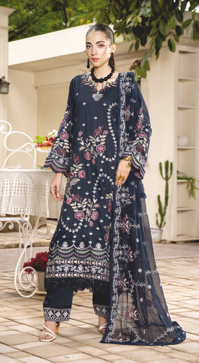 Designer Embroidered Silk Viscose Suit with Embroidered Bamber Chiffon Dupatta