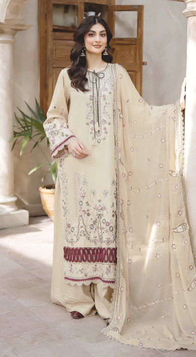 Embroidered Silk Viscose with Embroidered Bamber Chiffon Dupatta