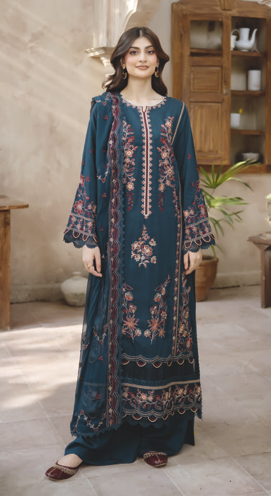 Elegant Embroidered Silk Viscose with Luxury Bamber Chiffon Dupatta
