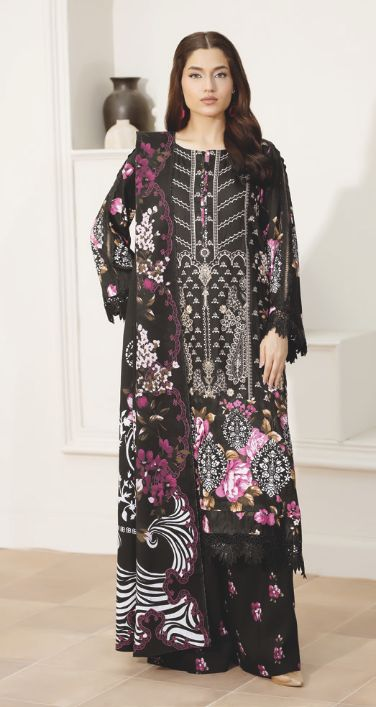 Embroidered Luxury Staple Slub Suit with Printed Shawal – Elegant Winter Collection