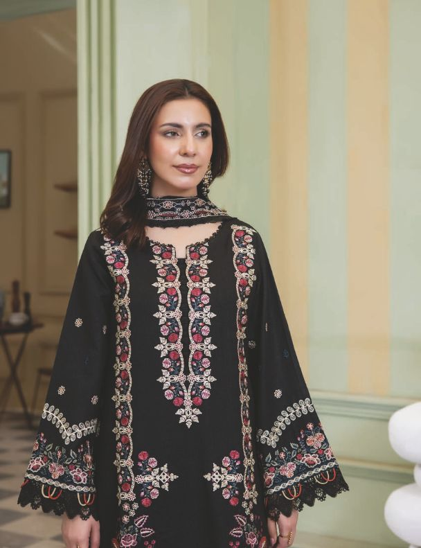 Elegant Resham Karandi Winter Suit with Embroidered Dupatta