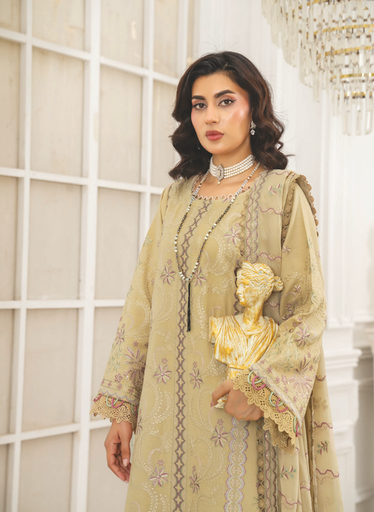 Premium Resham Karandi Suit with Embroidered Bamber Chiffon Dupatta