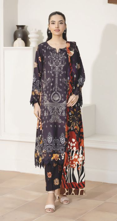 Embroidered Luxury Staple Slub 3-Piece Suit – Printed Shawal & Elegant Embroidery