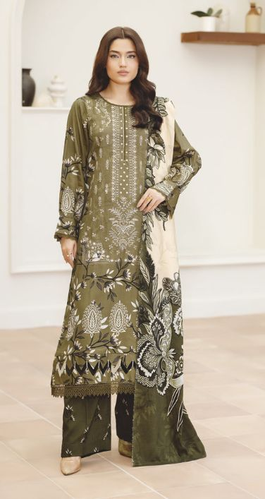 Embroidered Luxury Staple Slub Suit with Printed Shawal – Timeless Pakistani Winter Wear