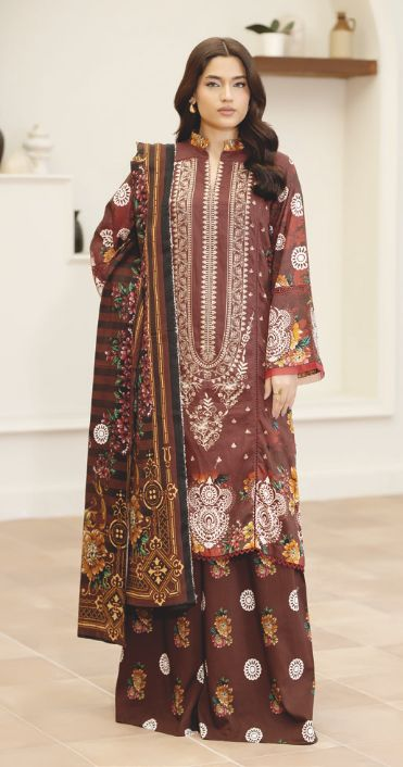 Embroidered Luxury Staple Slub Suit with Printed Shawal – Timeless Pakistani Winter Wear
