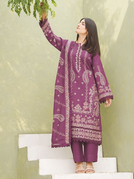 Premium Embroidered Peach Leather 3-Piece Suit with Wool Shawl