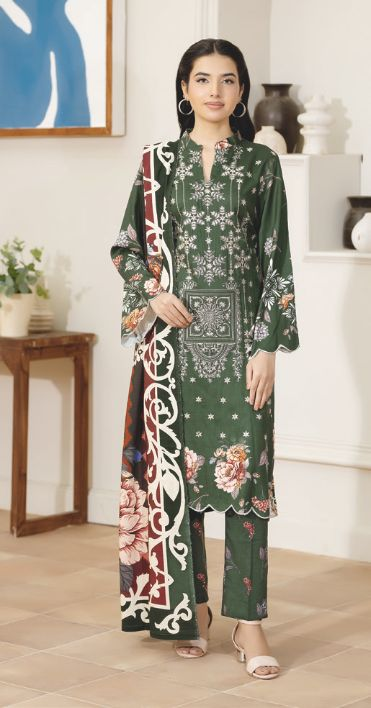 Embroidered Staple Slub 3-Piece with Printed Shawal – Elegant Winter Outfit