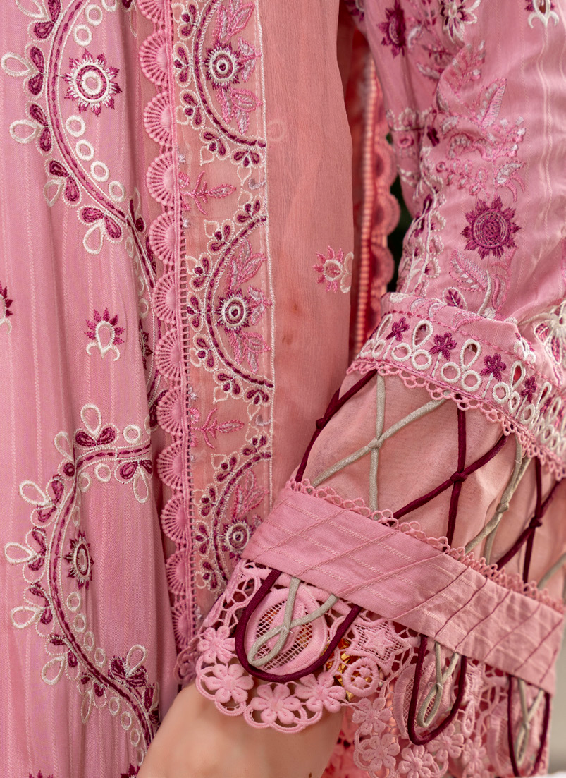 Pastel Pink Embroidered Silk Viscose 3 Piece Suit with Bamber Chiffon Dupatta