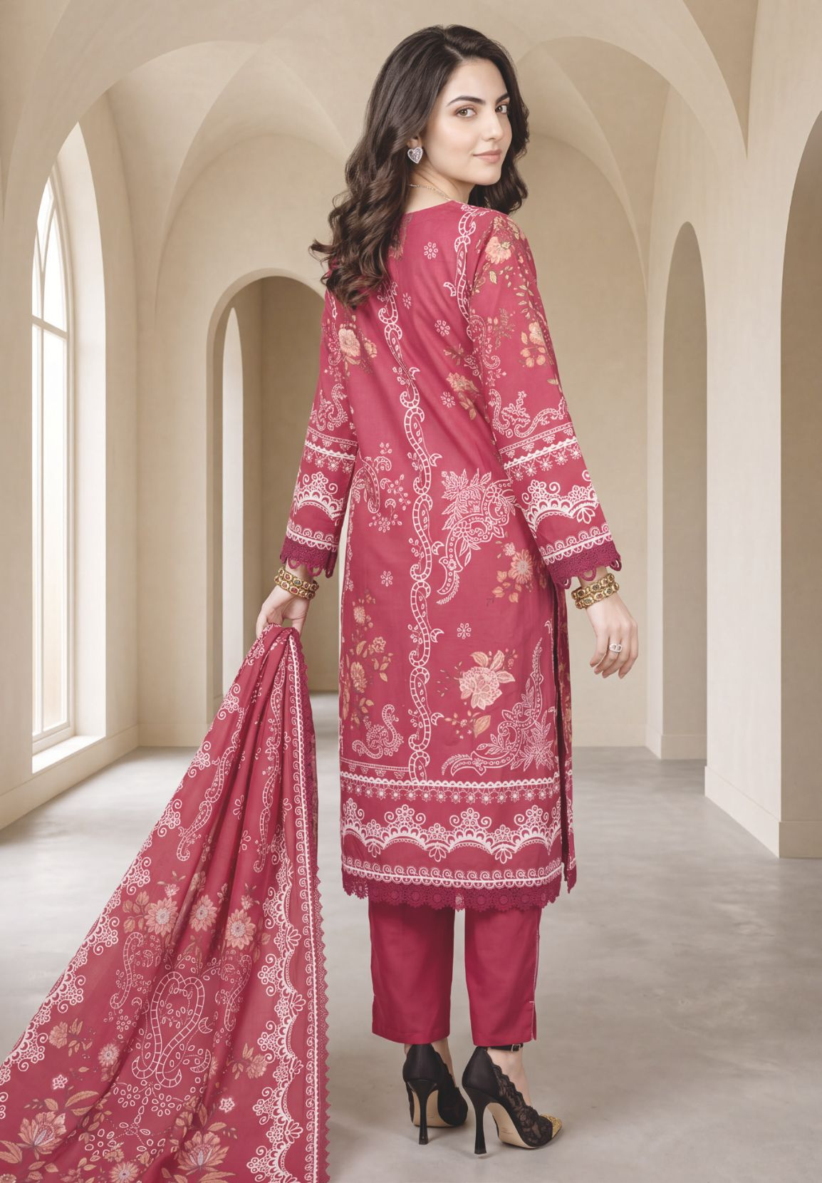 Stylish Printed Winter Dress with Beautiful Matching Shawl