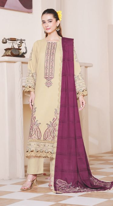 Embroidered Winter Luxury Suit with Jacquard Wool Shawl