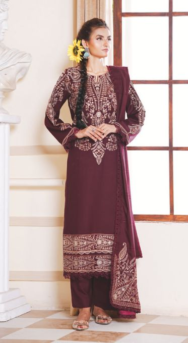 Premium Winter Embroidered Suit with Luxury Jacquard Wool Shawl