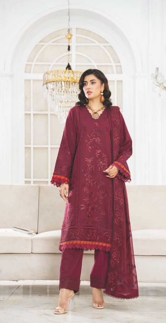 Embroidered Resham Karandi 3 Piece Suit with Chiffon Dupatta