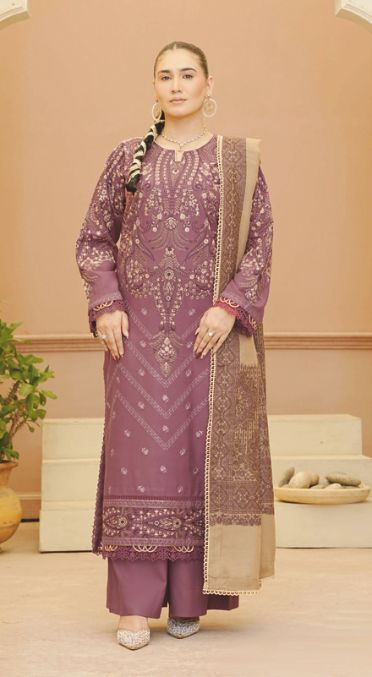 Embroidered Winter Luxury Suit with Jacquard Wool Shawl