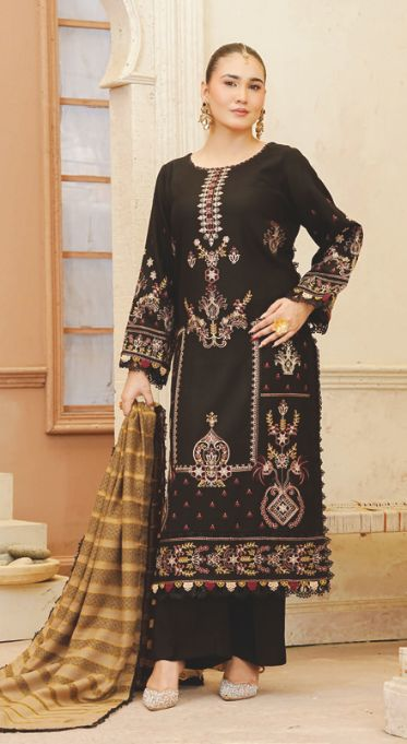 Premium Embroidered Winter Suit with Jacquard Luxury Shawl