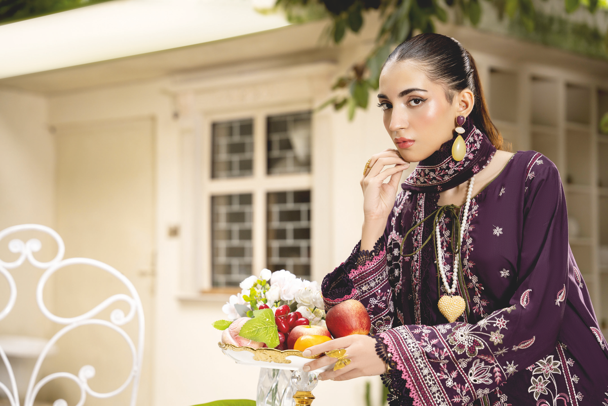 Embroidered Silk Viscose Suit with Embroidered Bamber Chiffon Dupatta