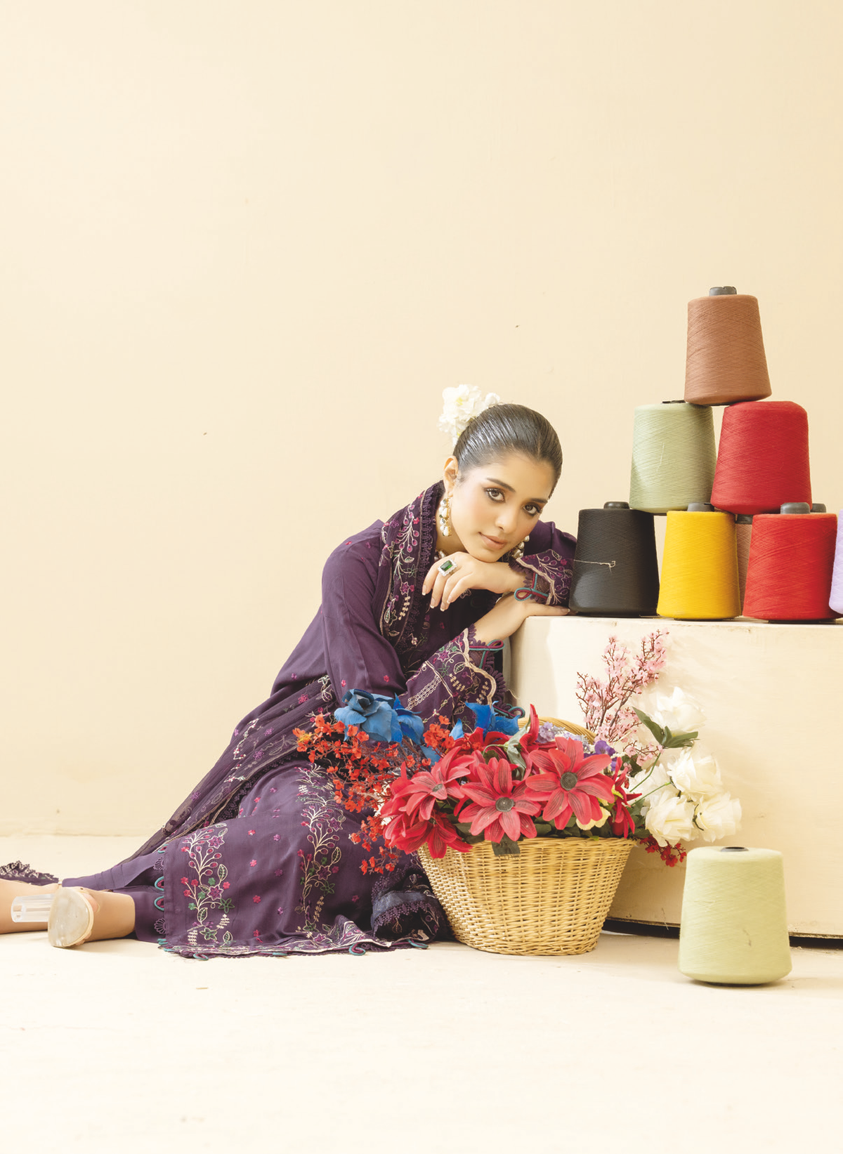 Luxury Winter Embroidered Silk Viscose Suit with Embroidered Chiffon Dupatta
