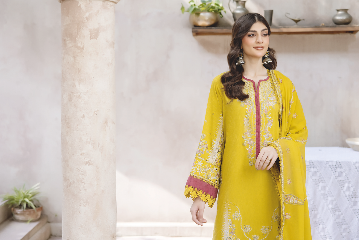 Designer Embroidered Silk Viscose Suit with Embroidered Chiffon Dupatta