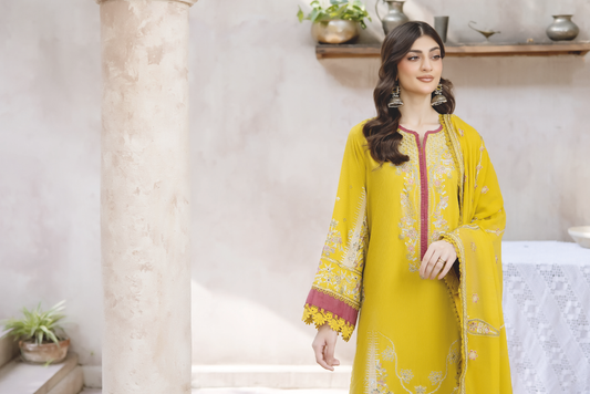 Designer Embroidered Silk Viscose Suit with Embroidered Chiffon Dupatta