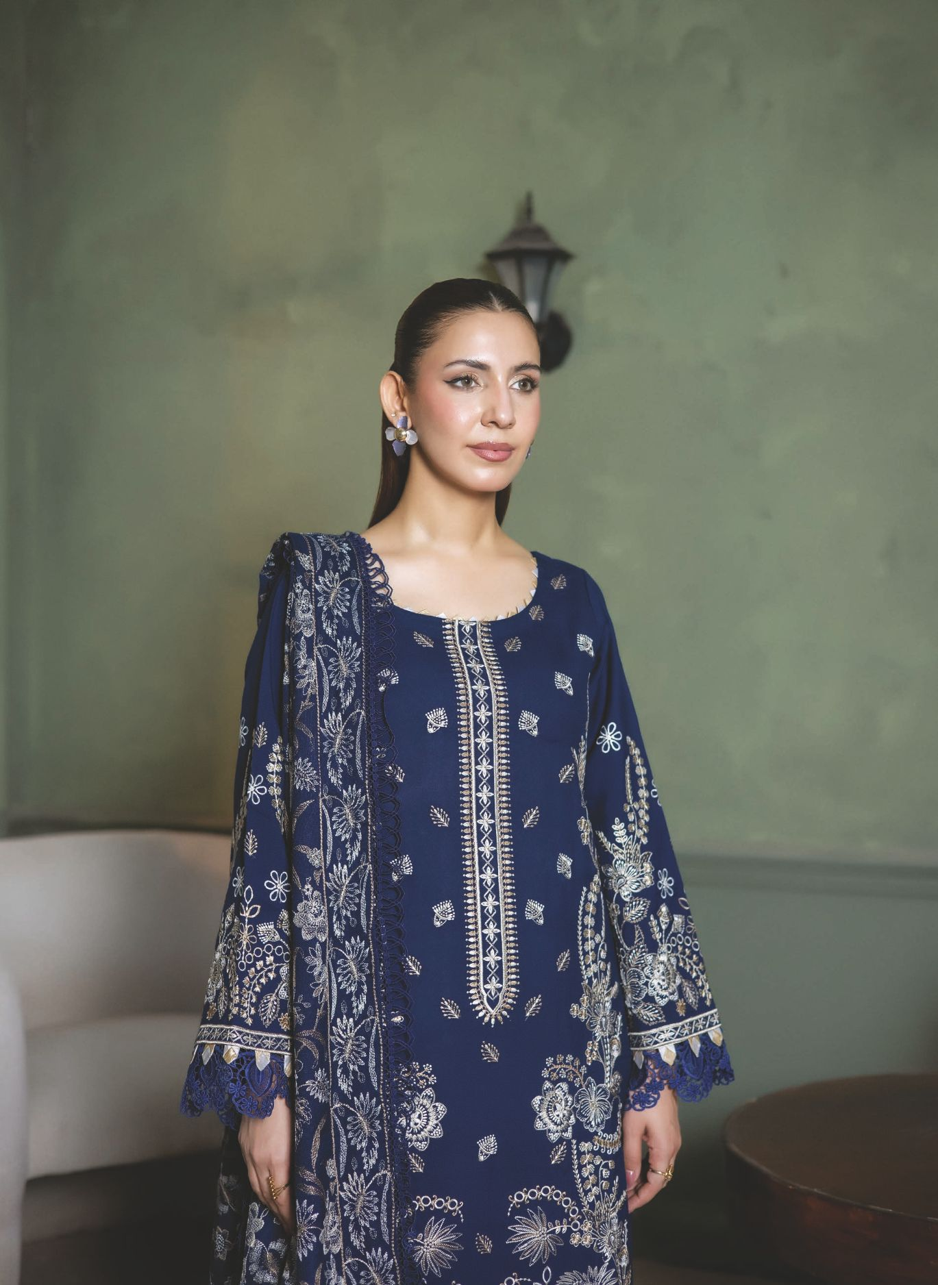 Embroidered Winter Wear with Exquisite Luxury Shawl