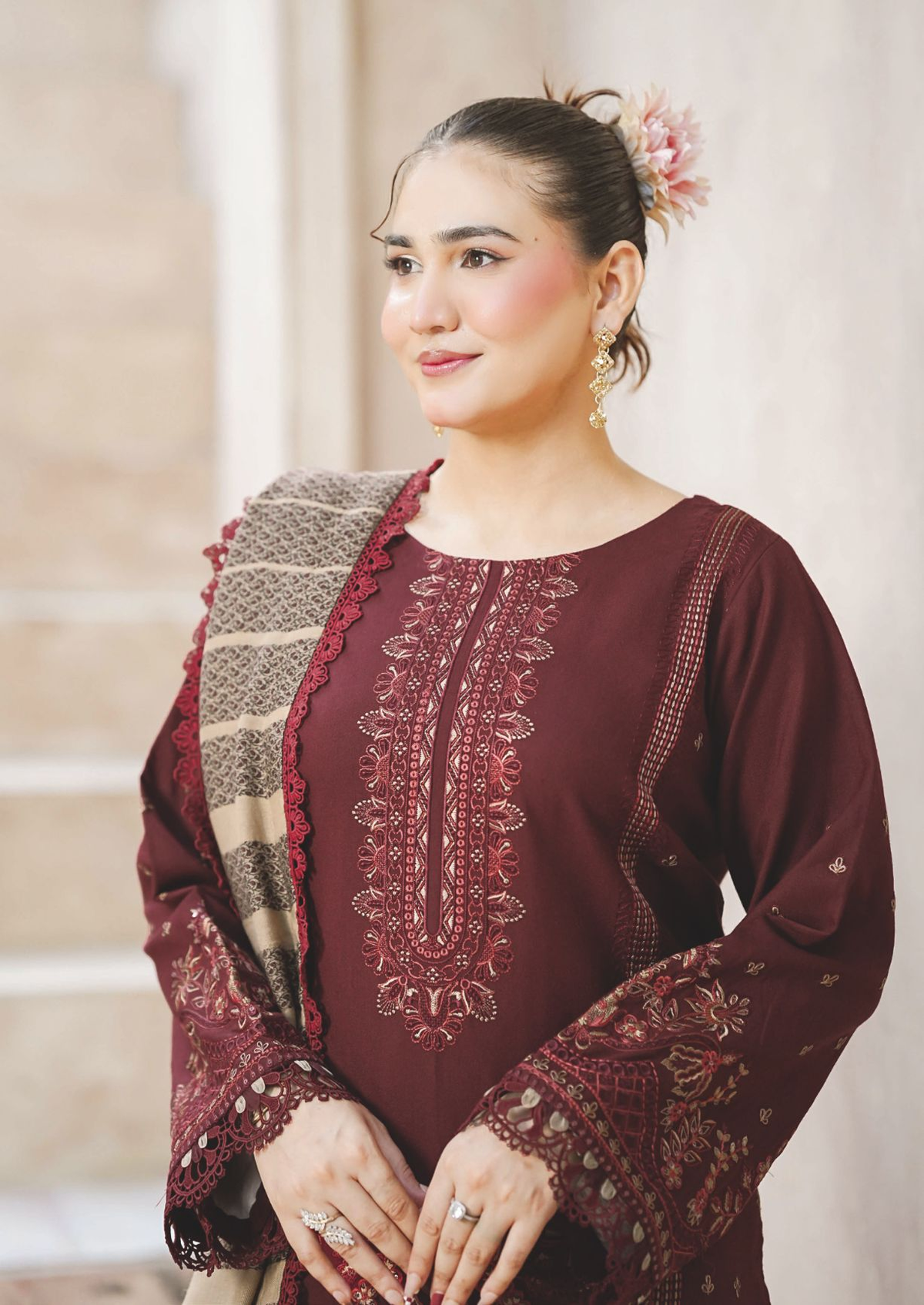 Premium Embroidered Winter 3-Piece Suit with Luxury Jacquard Shawl