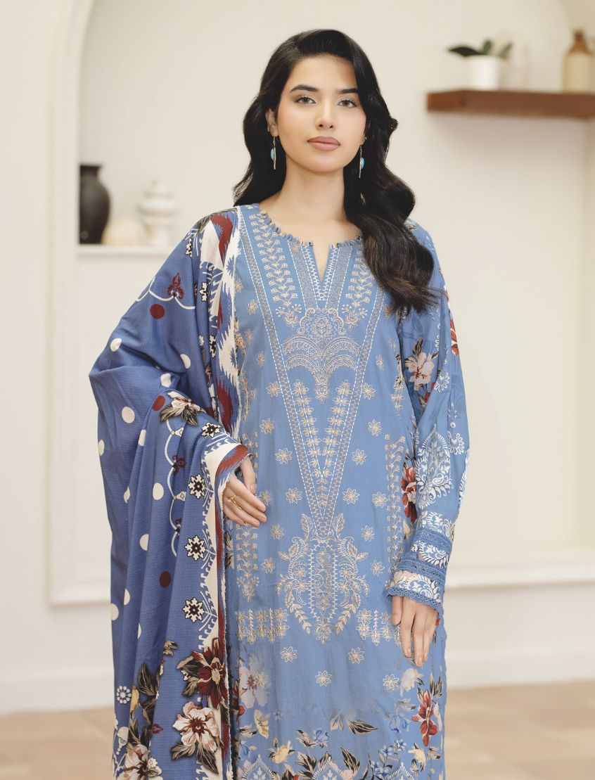 Embroidered Staple Slub Women’s 3-Piece Suit with Printed Shawal – Premium Collection