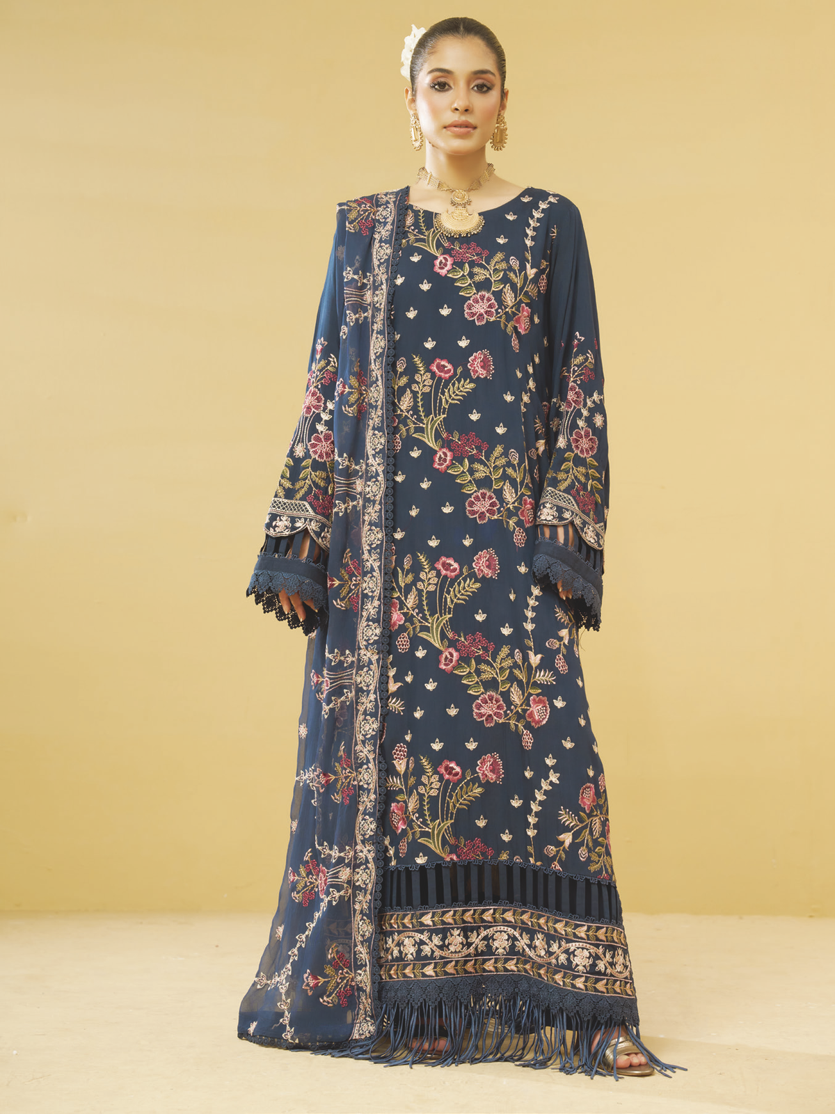 Premium Embroidered Silk Viscose Suit for Women | Bamber Chiffon Embroidered Dupatta