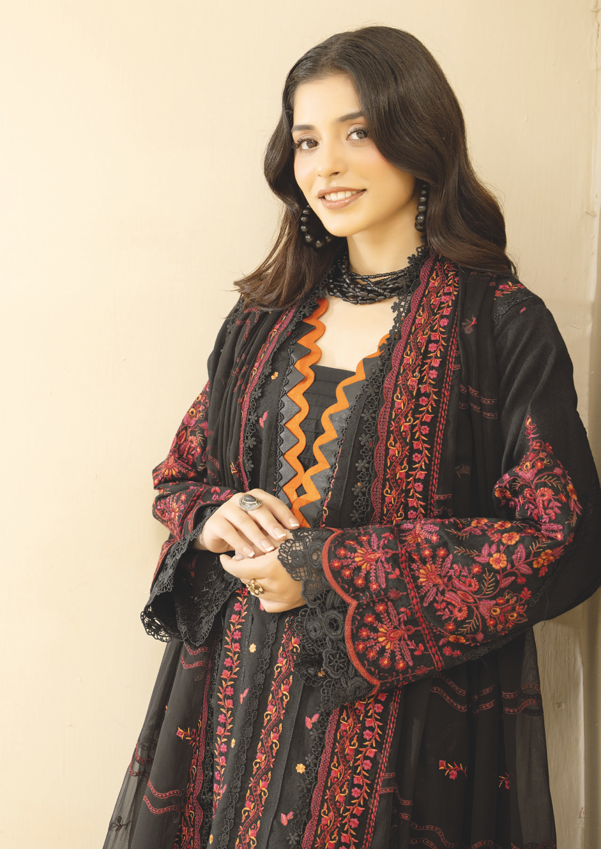 Elegant Embroidered Resham Karandi Bamber Chiffon Dupatta | Winter Collection
