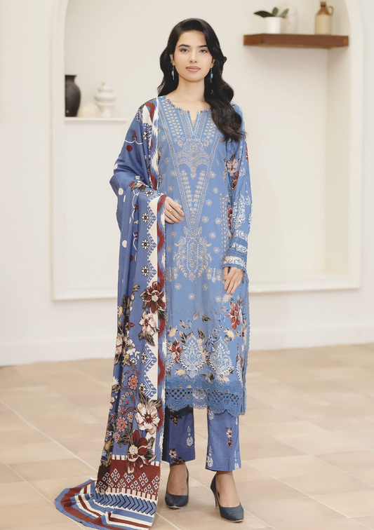 Embroidered Staple Slub Women’s 3-Piece Suit with Printed Shawal – Premium Collection