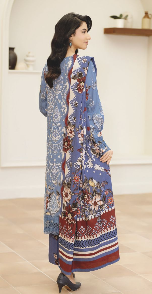 Embroidered Staple Slub Women’s 3-Piece Suit with Printed Shawal – Premium Collection