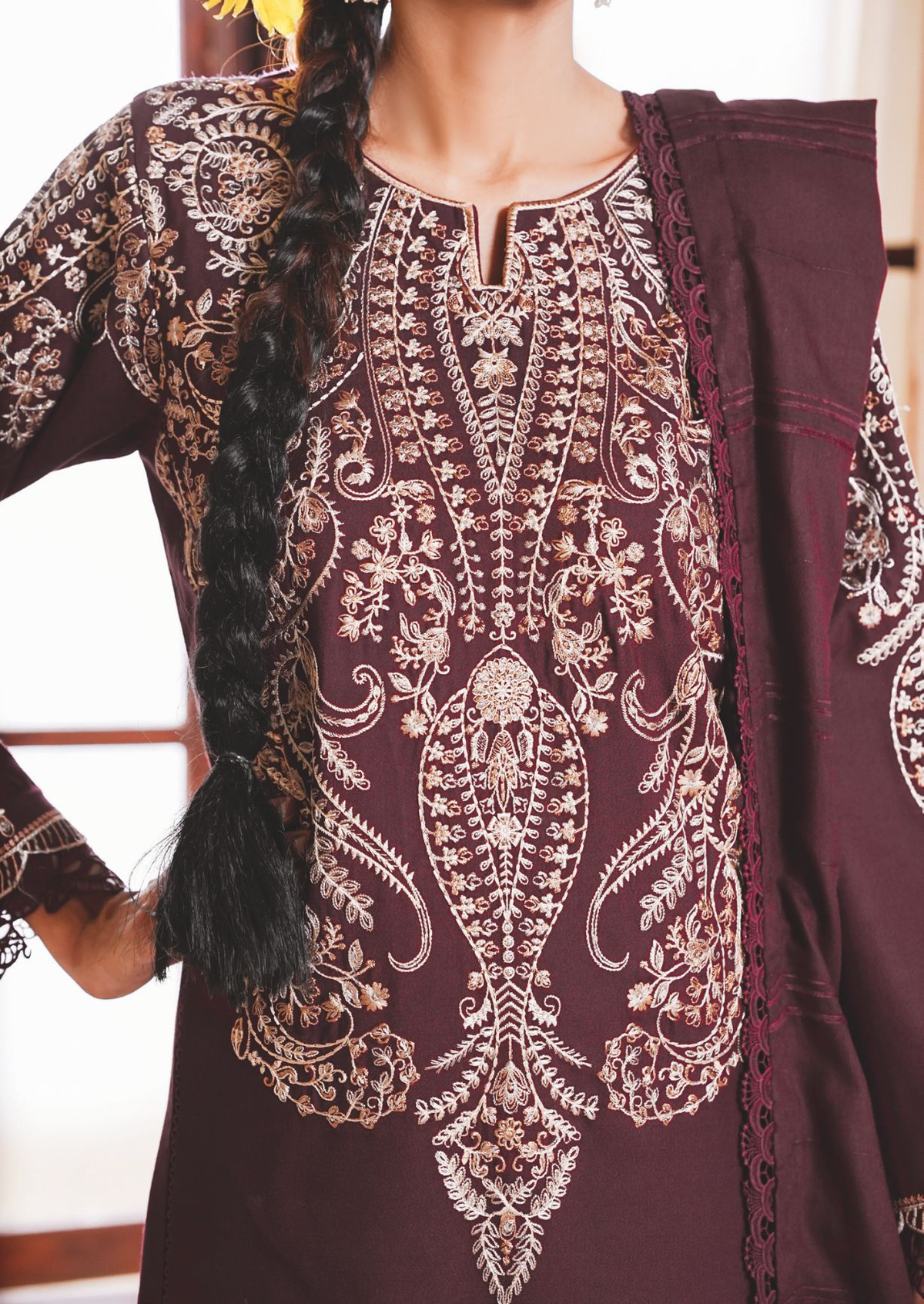 Premium Winter Embroidered Suit with Luxury Jacquard Wool Shawl