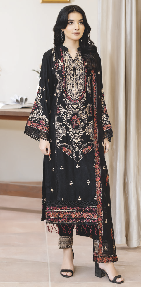 Designer Silk Viscose Suit with Embroidered Bamber Chiffon Dupatta | Pakistani Winter Fashion