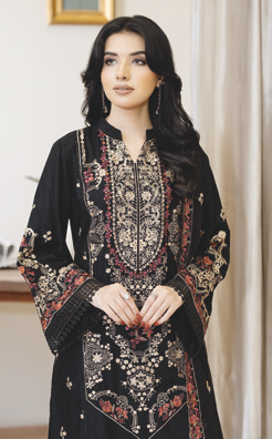 Designer Silk Viscose Suit with Embroidered Bamber Chiffon Dupatta | Pakistani Winter Fashion
