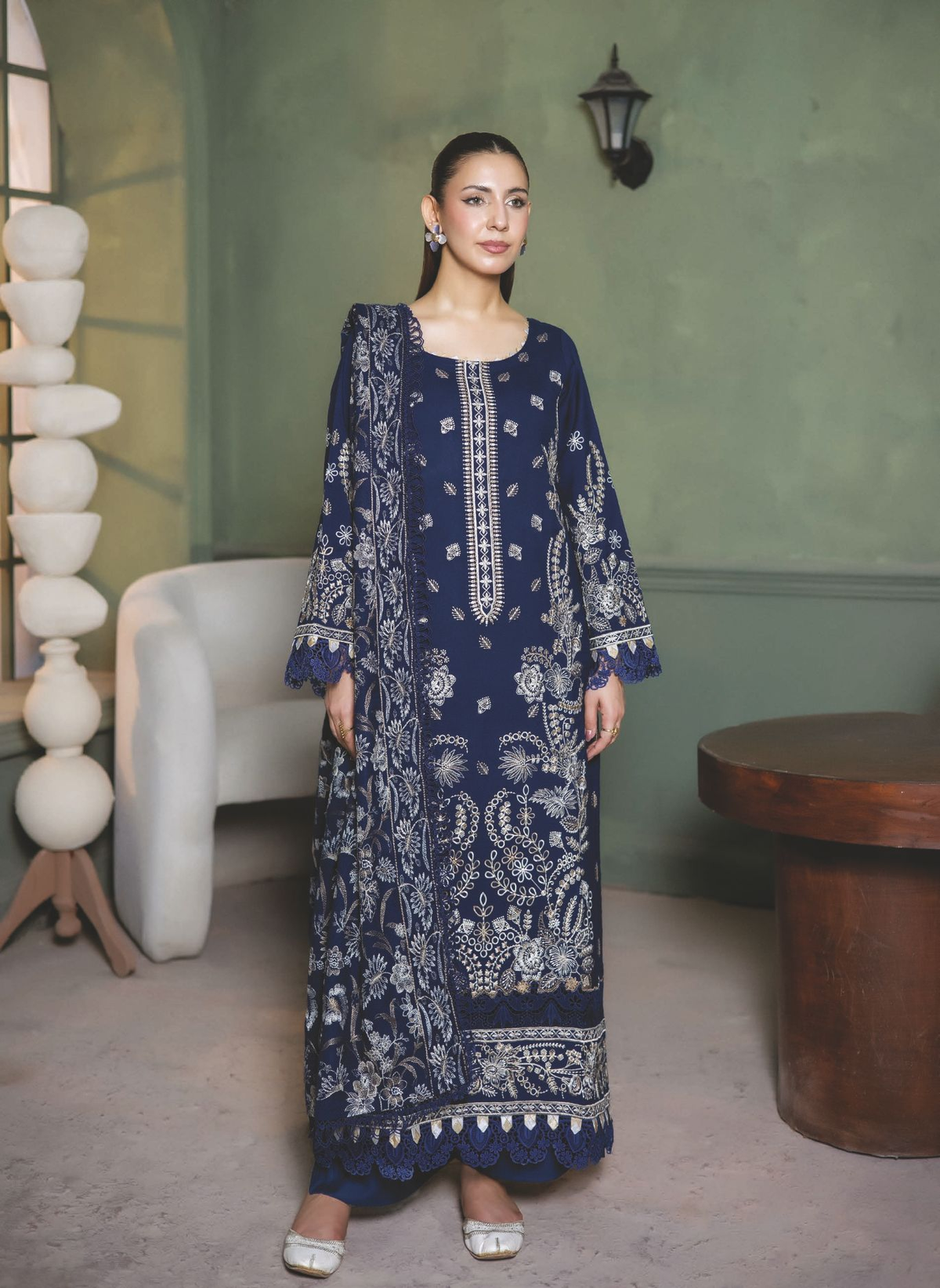 Embroidered Winter Wear with Exquisite Luxury Shawl