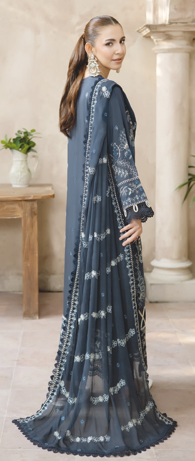 Luxury Embroidered Silk Viscose Suit with Chiffon Dupatta