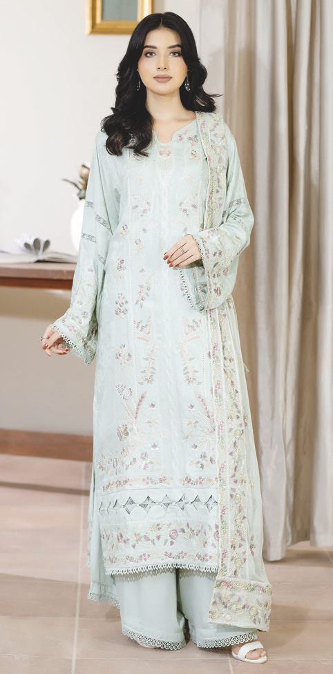 Elegant Embroidered Silk Viscose 3 Piece | Premium Bamber Chiffon Dupatta | Formal Wear