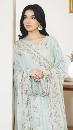 Elegant Embroidered Silk Viscose 3 Piece | Premium Bamber Chiffon Dupatta | Formal Wear