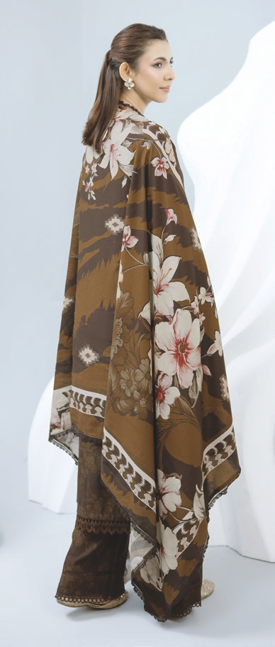 Embroidered Luxury Staple Slub 3-Piece Suit with Printed Shawl & Trousers