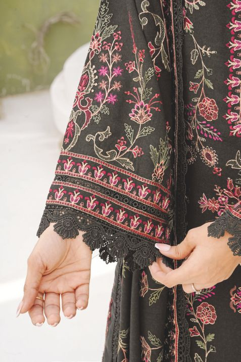 Designer Peach Leather Suit with Embroidered Luxury Winter Shawl