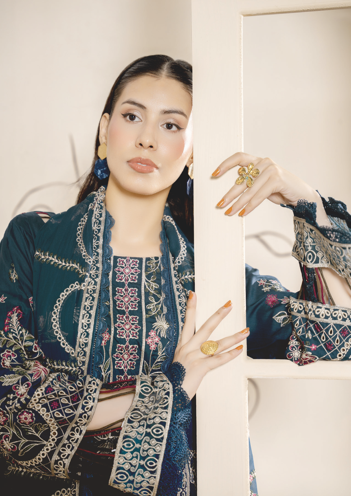 Classy Embroidered Silk Viscose Unstitched Suit with Bamber Chiffon Dupatta