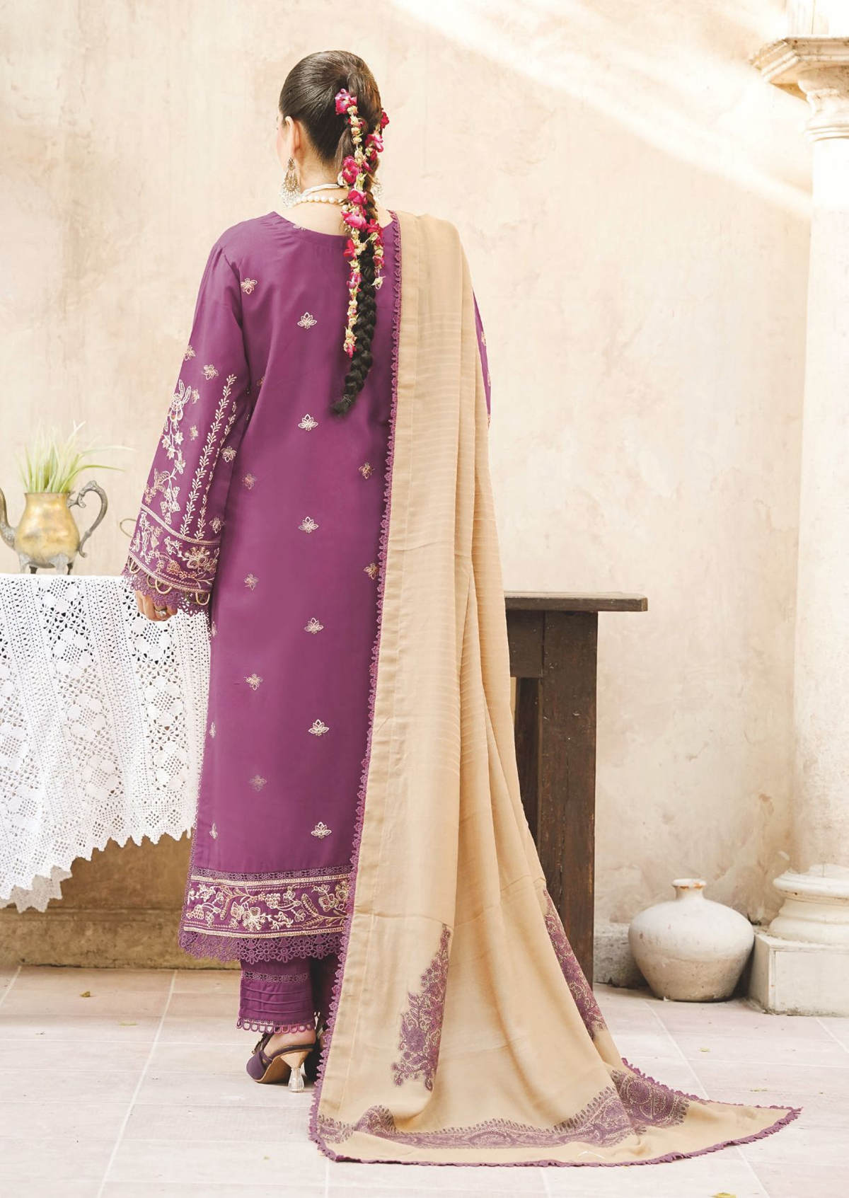 Designer Embroidered Winter 3-Piece with Jacquard Luxury Wool Shawl