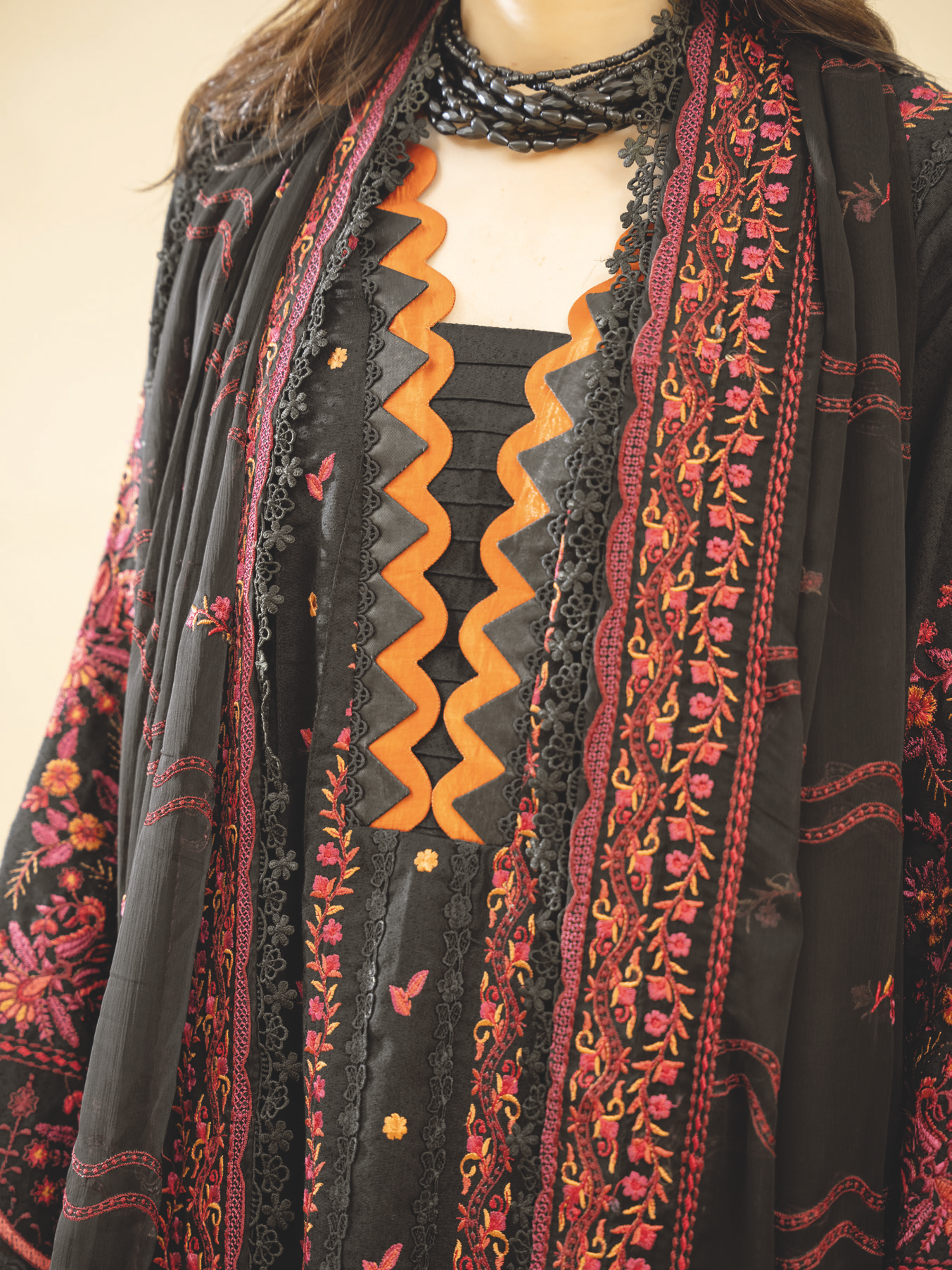 Elegant Embroidered Resham Karandi Bamber Chiffon Dupatta | Winter Collection