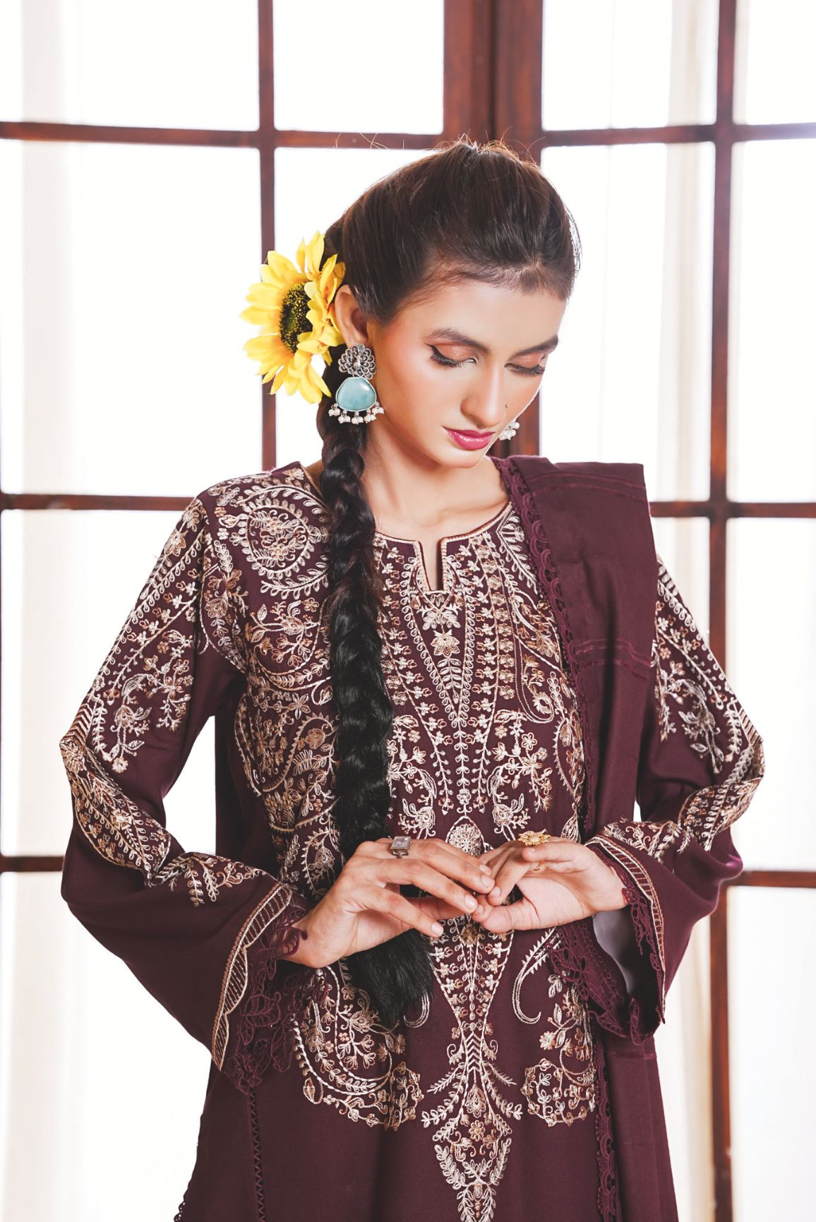 Premium Winter Embroidered Suit with Luxury Jacquard Wool Shawl