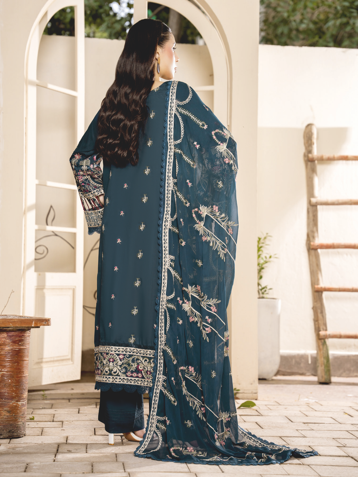 Classy Embroidered Silk Viscose Unstitched Suit with Bamber Chiffon Dupatta