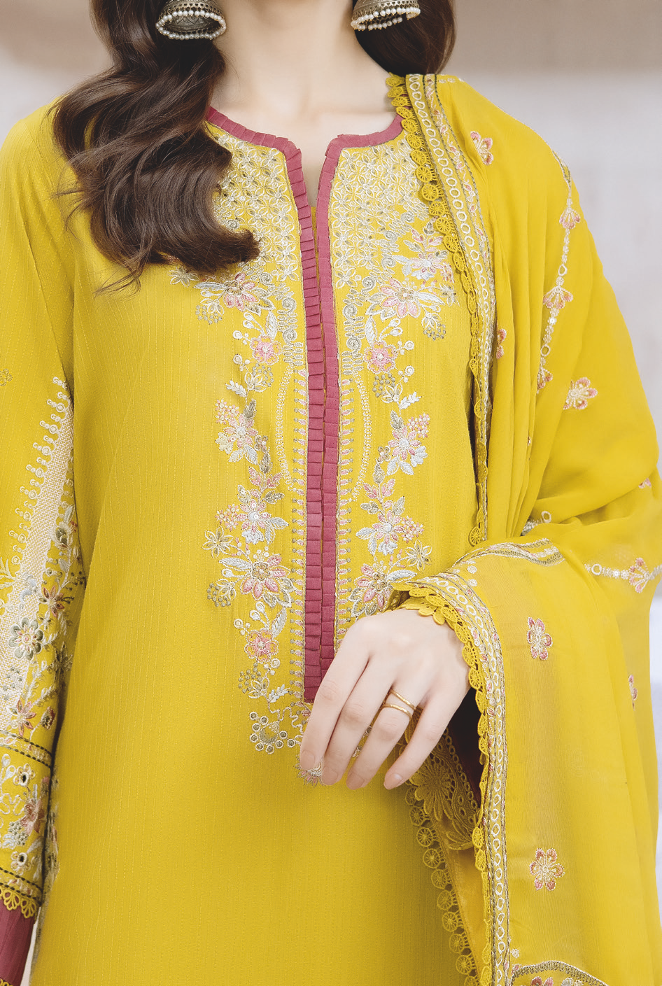 Designer Embroidered Silk Viscose Suit with Embroidered Chiffon Dupatta