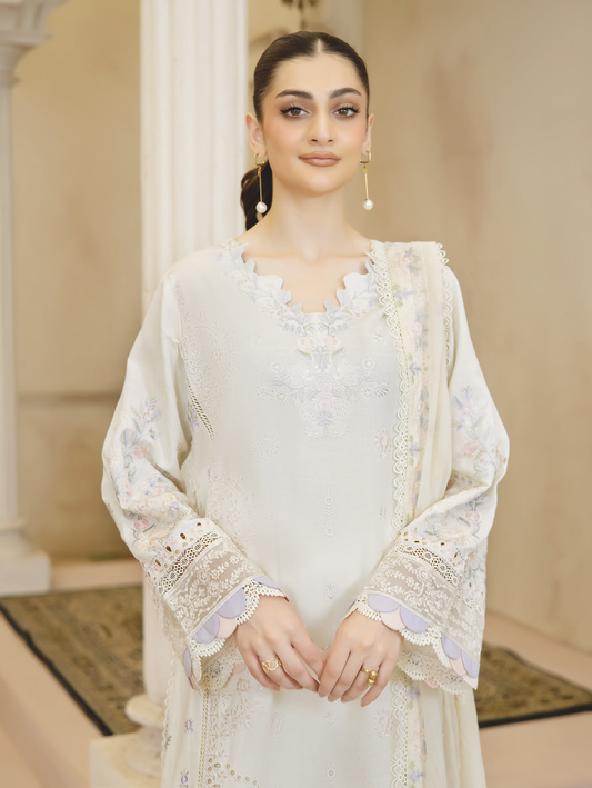 Elegant Embroidered Resham Karandi 3PC | Premium Bamber Chiffon Dupatta | Winter Collection