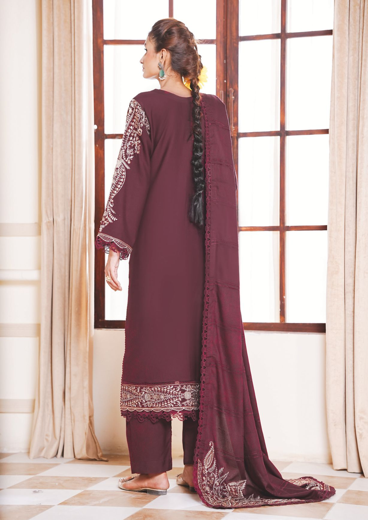 Premium Winter Embroidered Suit with Luxury Jacquard Wool Shawl