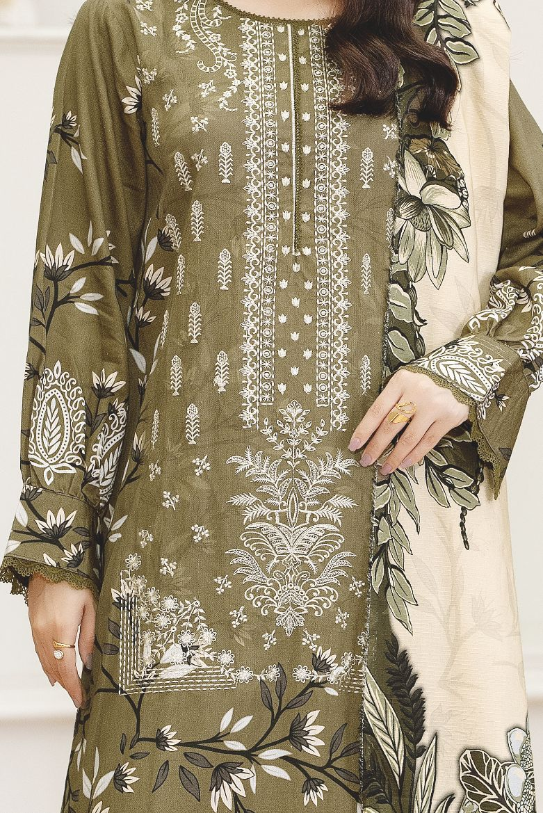 Embroidered Luxury Staple Slub Suit with Printed Shawal – Timeless Pakistani Winter Wear