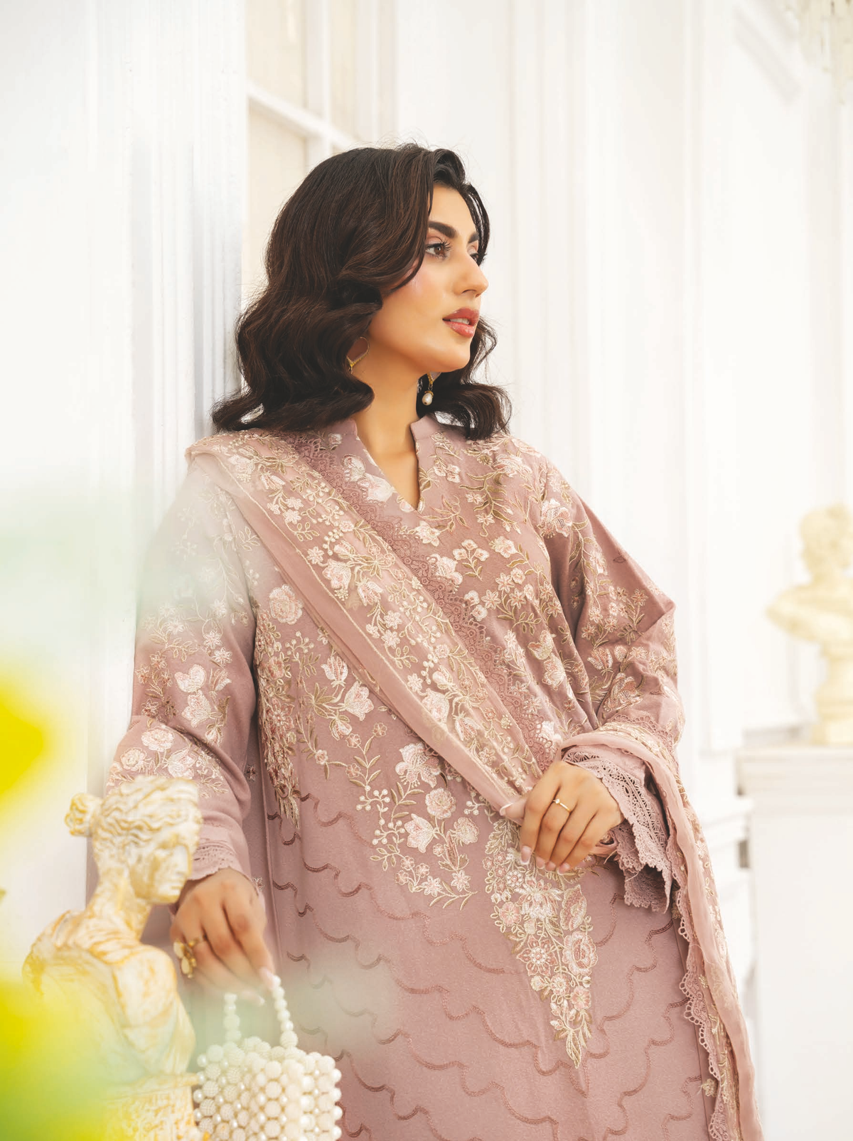 Premium Embroidered Resham Karandi with Bamber Chiffon Dupatta