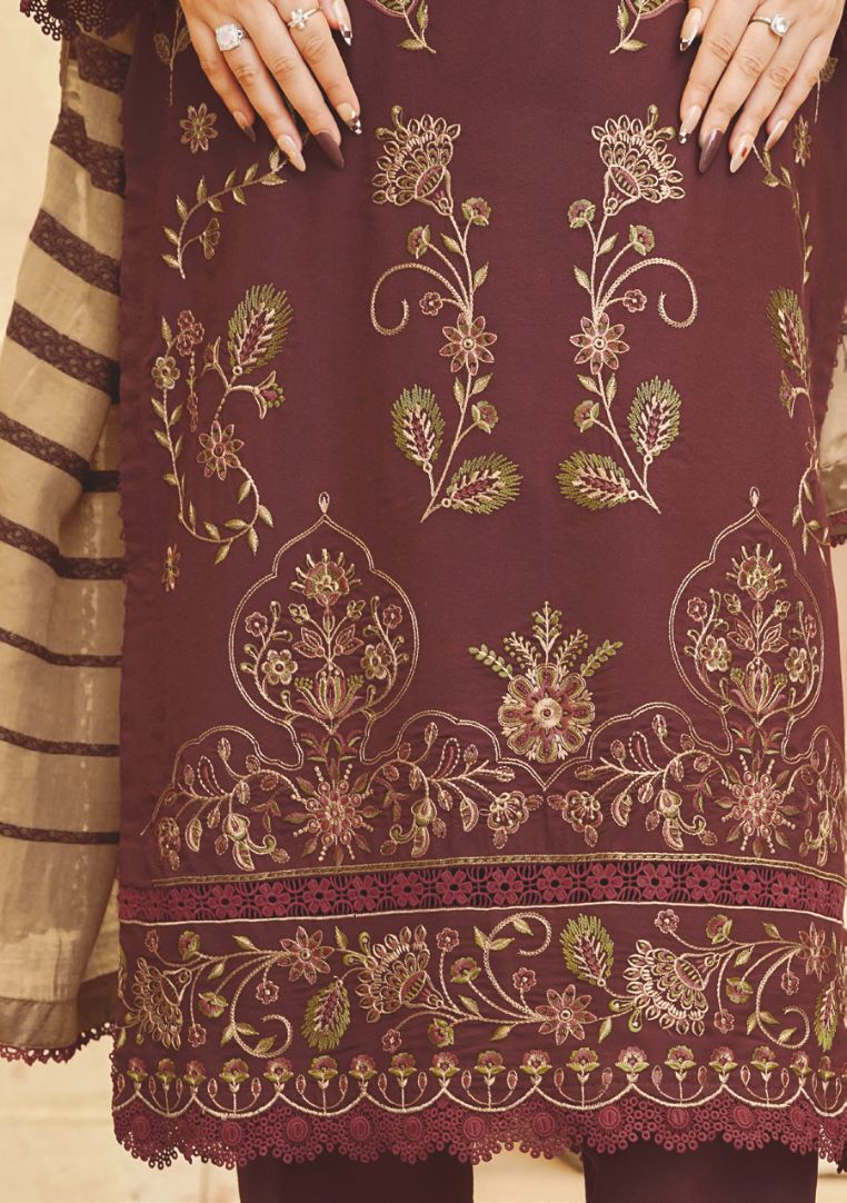 Embroidered Winter Ensemble with Premium Jacquard Wool Shawl
