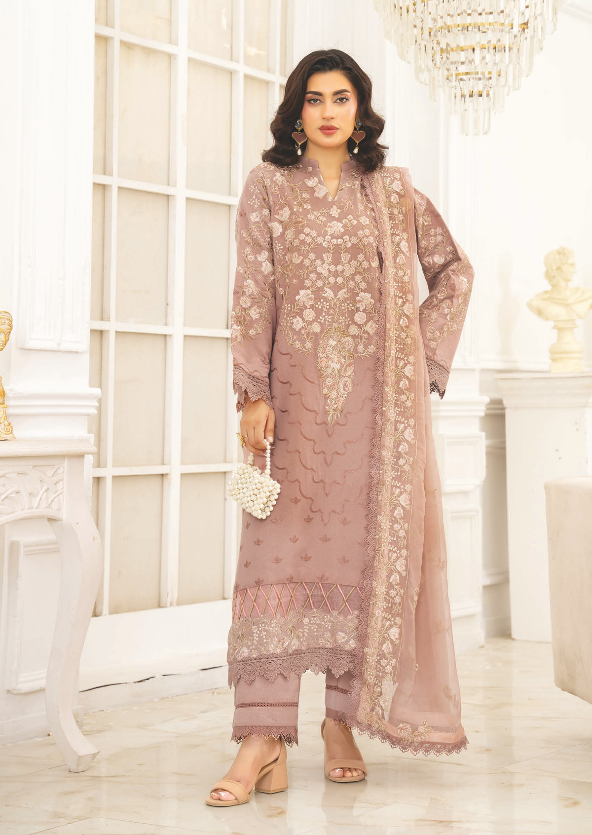 Premium Embroidered Resham Karandi with Bamber Chiffon Dupatta